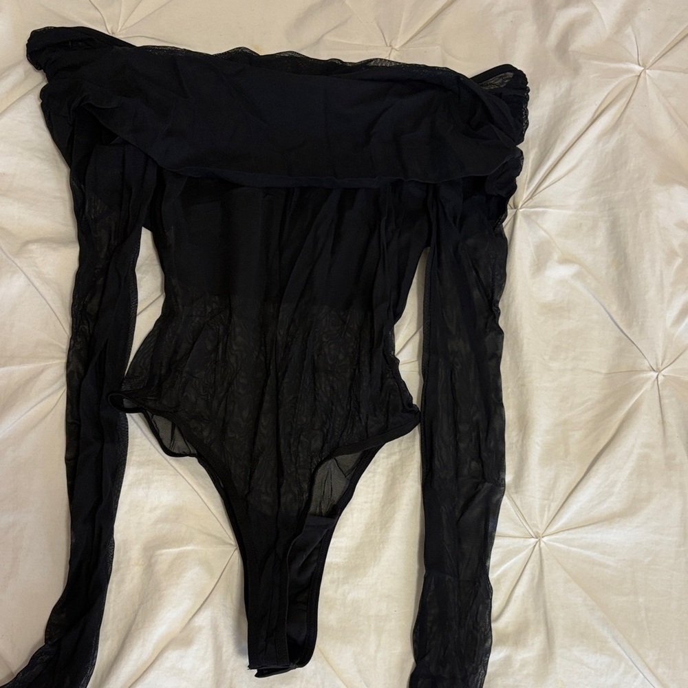 Stylish Black Off-Shoulder Mesh Bodysuit
